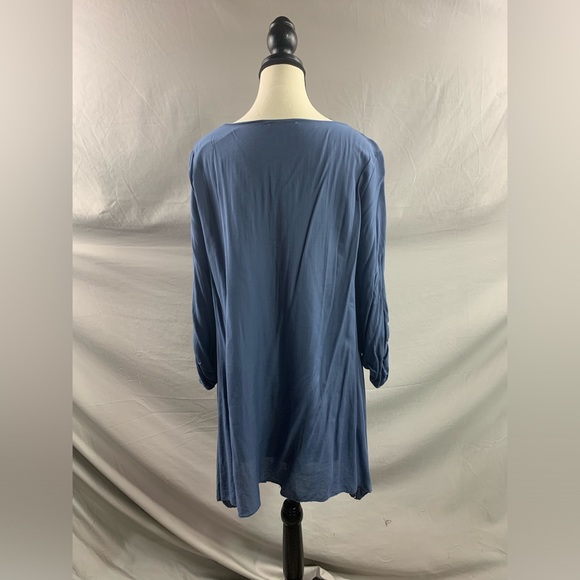 Blue Knit Asymmetrical Hem Tunic Dress - Picture 4 of 6